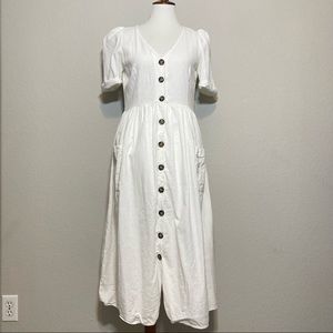 ZARA trf Collection White Cotton/Linen Blend Button Front Peasant Dress Medium